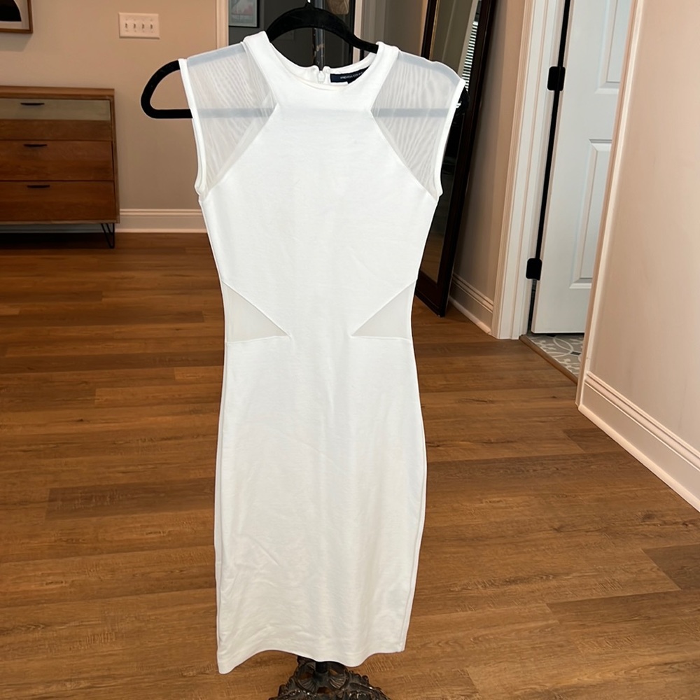 French Connection white bodycon dress with mesh